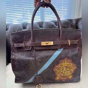 ADMJ Japanese Luxury Bovine Leather Purple Distressed Crest Bag GUC Color Faded